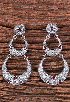 Oxidised Silver Look Alike Stone Studded Earrings