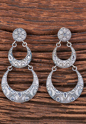 Oxidised Silver Look Alike Stone Studded Earrings