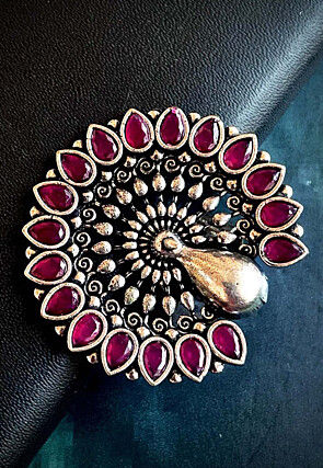 Oxidised Stone Studded Adjustable Ring