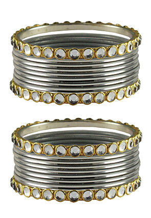 Oxidised Stone Studded Bangle Set