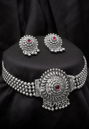 Oxidised Stone Studded Choker Necklace Set
