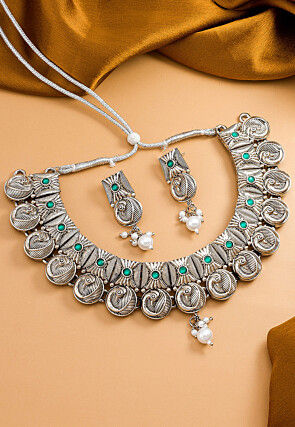 Oxidised Stone Studded Choker Necklace Set