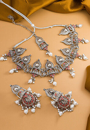 Oxidised Stone Studded Choker Necklace Set