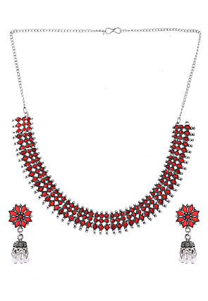 Oxidised Stone Studded Choker Necklace Set