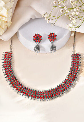 Oxidised Stone Studded Choker Necklace Set