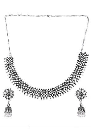 Oxidised Stone Studded Choker Necklace Set