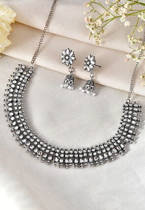 Oxidised Stone Studded Choker Necklace Set