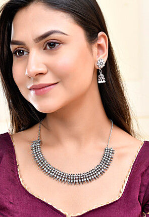 Oxidised Stone Studded Choker Necklace Set