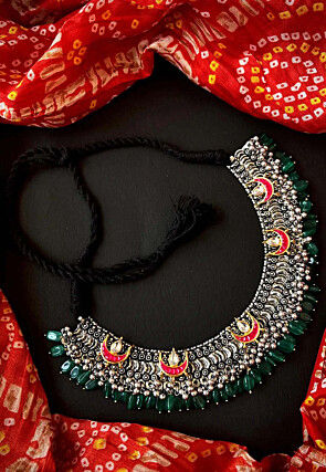 Oxidised Stone Studded Choker Necklace