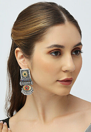 Oxidised Stone Studded Earrings