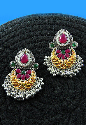 Oxidised Stone Studded Earrings