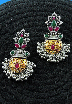 Oxidised Stone Studded Earrings