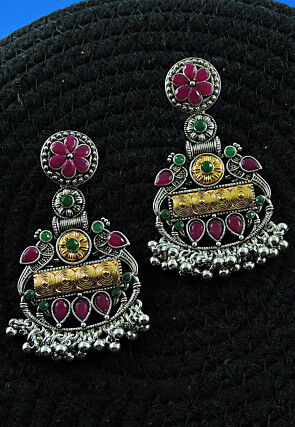 Oxidised Stone Studded Earrings