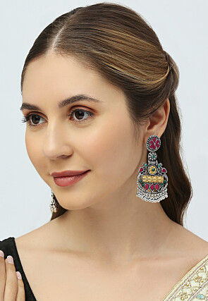Oxidised Stone Studded Earrings