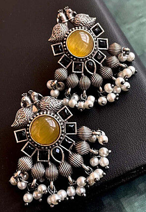 Oxidised Stone Studded Earrings