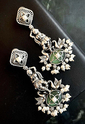 Oxidised Stone Studded Earrings