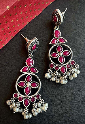 Oxidised Stone Studded Earrings