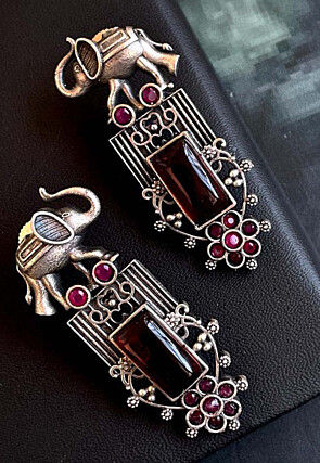 Oxidised Stone Studded Earrings