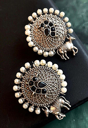 Oxidised Stone Studded Earrings