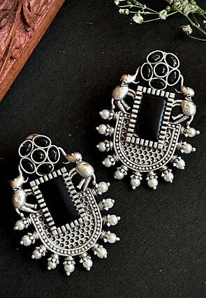 Oxidised Stone Studded Earrings