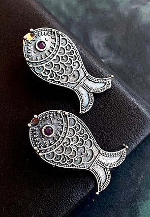 Oxidised Stone Studded Earrings