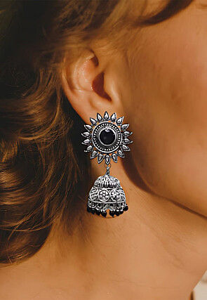 Oxidised Stone Studded Earrings