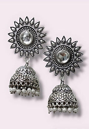 Oxidised Stone Studded Earrings