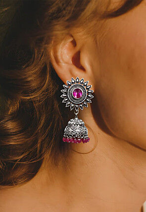 Oxidised Stone Studded Earrings