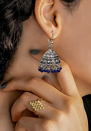 Oxidised Stone Studded Earrings