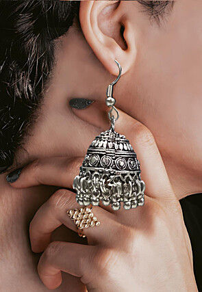 Oxidised Stone Studded Earrings