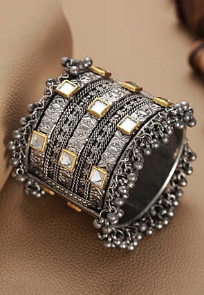 Oxidised Stone Studded Hand Cuff