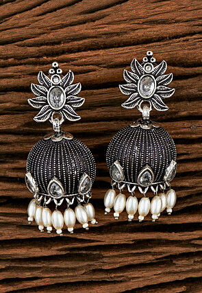 Oxidised Stone Studded Jhumka Style Earrings