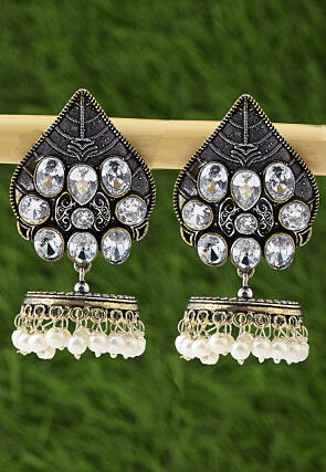 Oxidised Stone Studded Jhumka Style Earrings