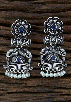 Oxidised Stone Studded Jhumka Style Earrings