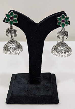 Oxidised Stone Studded Jhumka Style Earrings