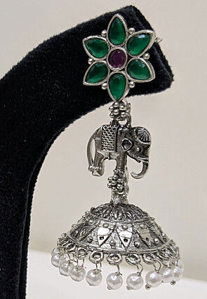 Oxidised Stone Studded Jhumka Style Earrings