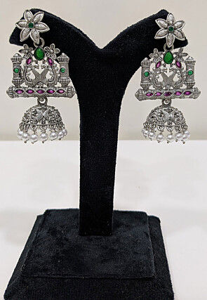 Oxidised Stone Studded Jhumka Style Earrings
