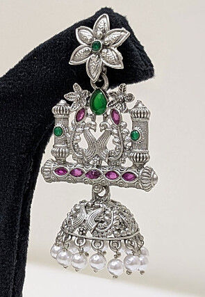 Oxidised Stone Studded Jhumka Style Earrings