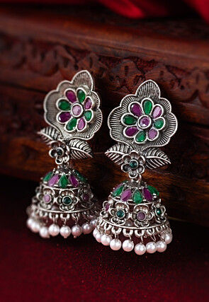 Bindhani Women's Black Silver-Plated Boho Oxidised Jhumka Earrings