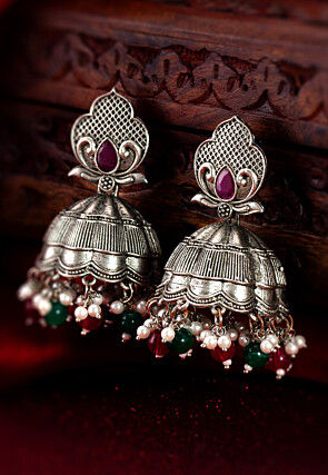 Buy MONKDECOR Stylish Design Jhumka Earrings For Girls & Women (Floral Bali- Silver) Online at Best Prices in India - JioMart.