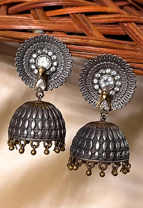 Oxidised Stone Studded Jhumka Style Earrings
