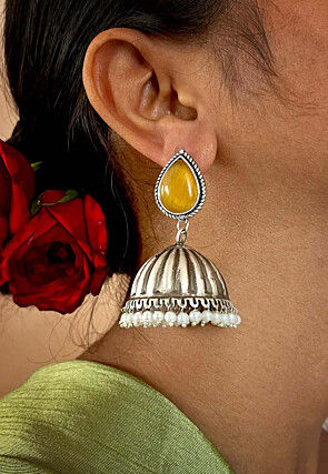 Oxidised Stone Studded Jhumka Style Earrings