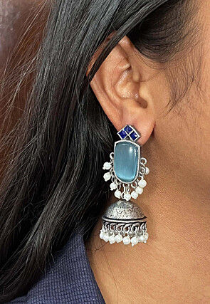 Oxidised Stone Studded Jhumka Style Earrings
