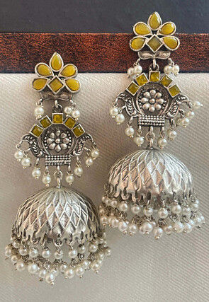 Oxidised Stone Studded Jhumka Style Earrings