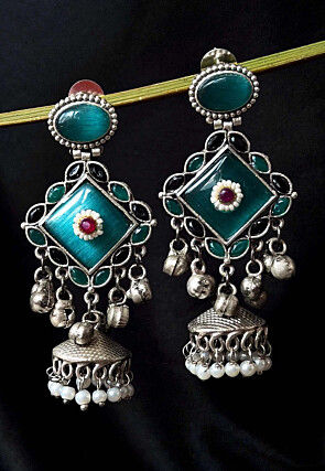 Oxidised Stone Studded Jhumka Style Earrings