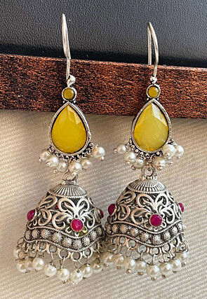 Oxidised Stone Studded Jhumka Style Earrings