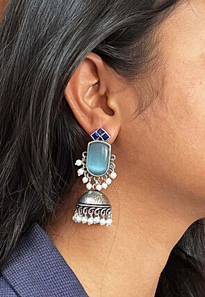 Oxidised Stone Studded Jhumka Style Earrings