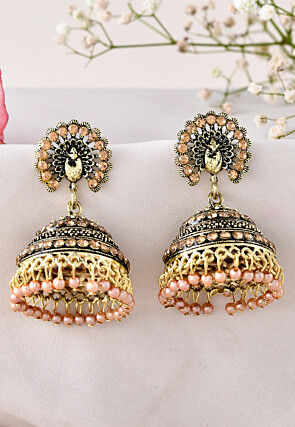 Oxidised Stone Studded Jhumka Style Earrings