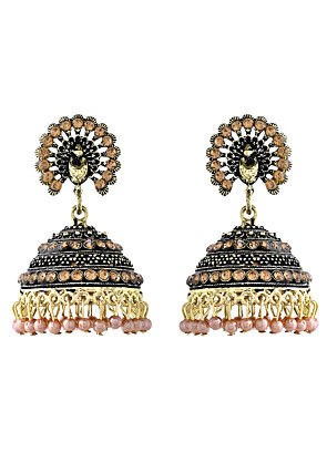 Oxidised Stone Studded Jhumka Style Earrings
