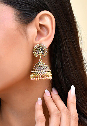Oxidised Stone Studded Jhumka Style Earrings